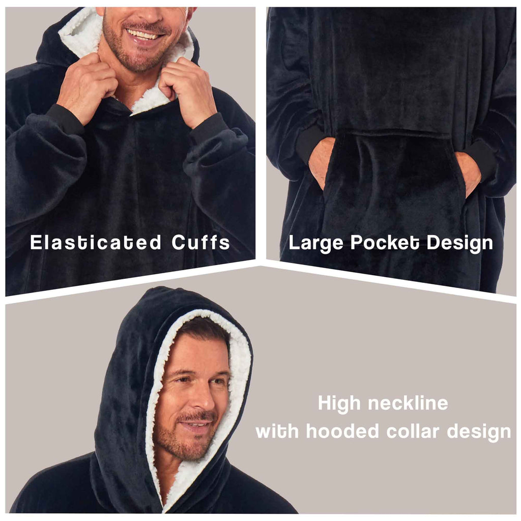 Oversized Men's Hooded Blanket with Sherpa Lining