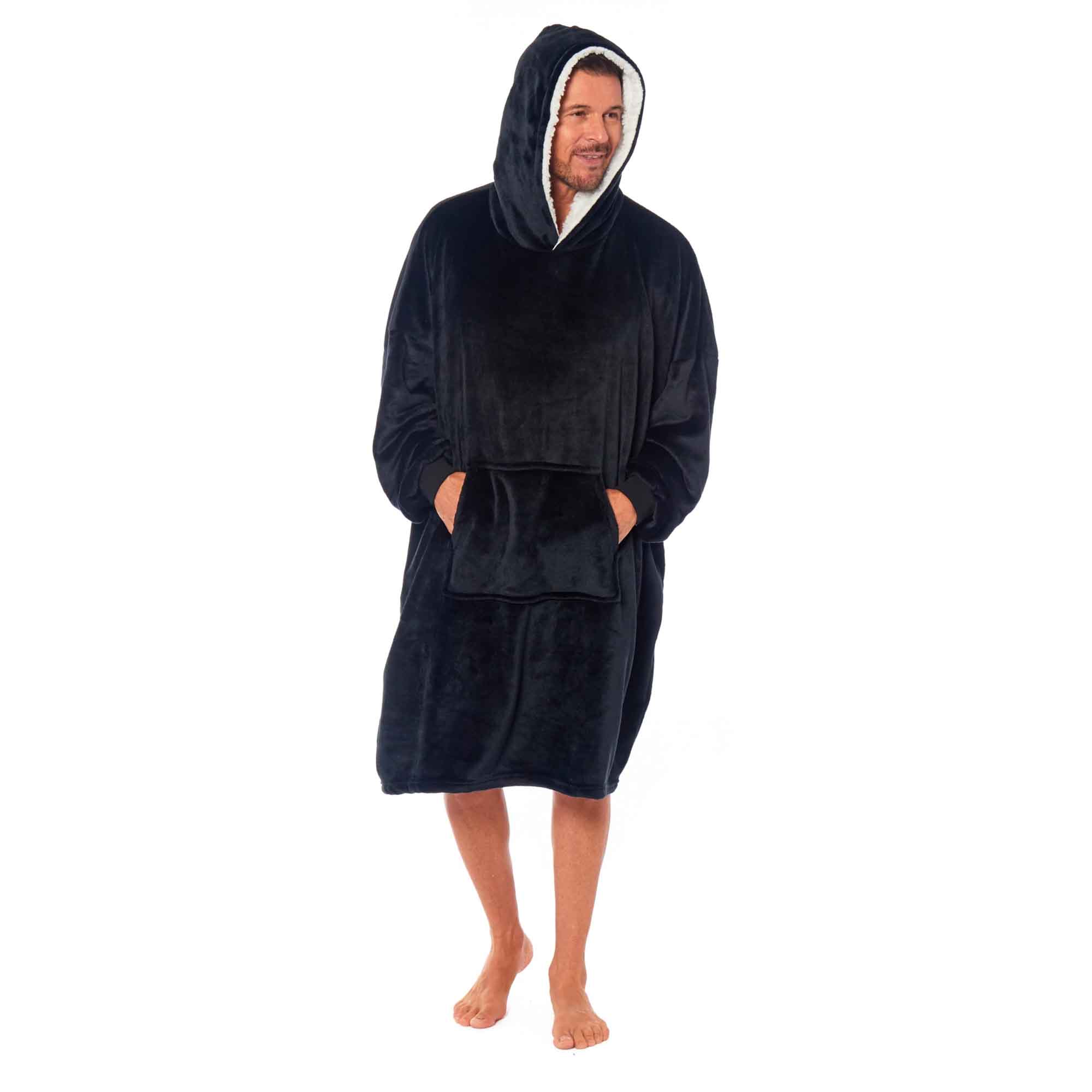 Oversized Men's Hooded Blanket with Sherpa Lining