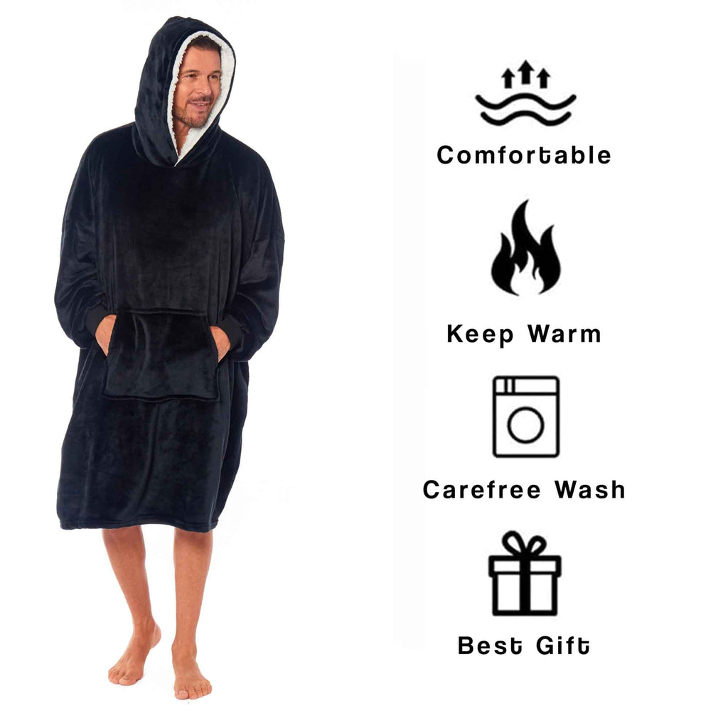 Oversized Men's Hooded Blanket with Sherpa Lining