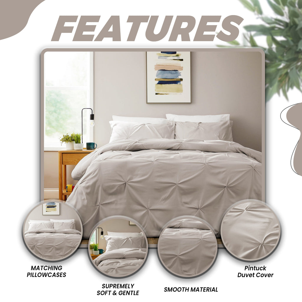 Pintuck Natural Microfibre Duvet Cover Set