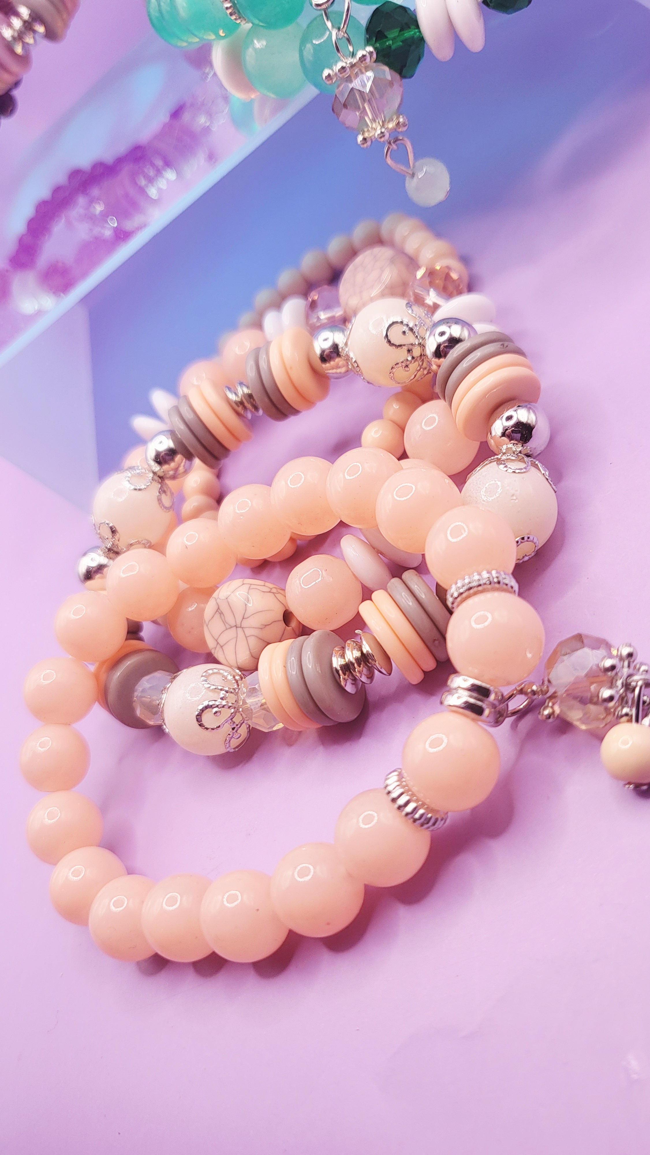 Crystal Charm Ceramic Beaded Bracelet Set