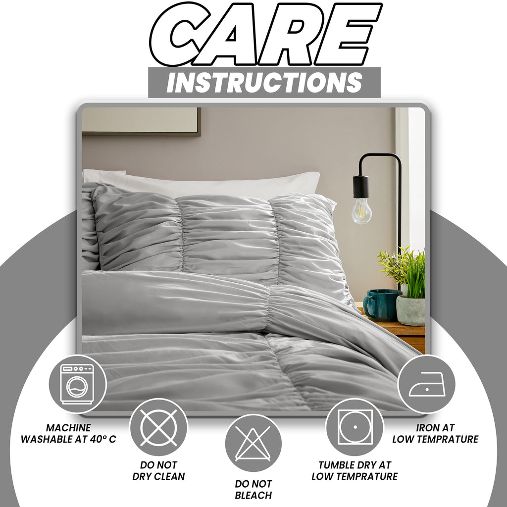 Ruched Grey Microfibre Duvet Cover Set