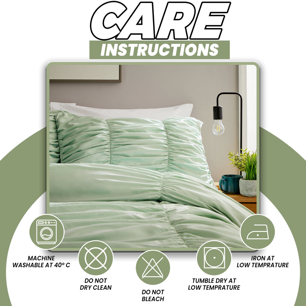 Ruched Sage Green Microfibre Duvet Cover Set