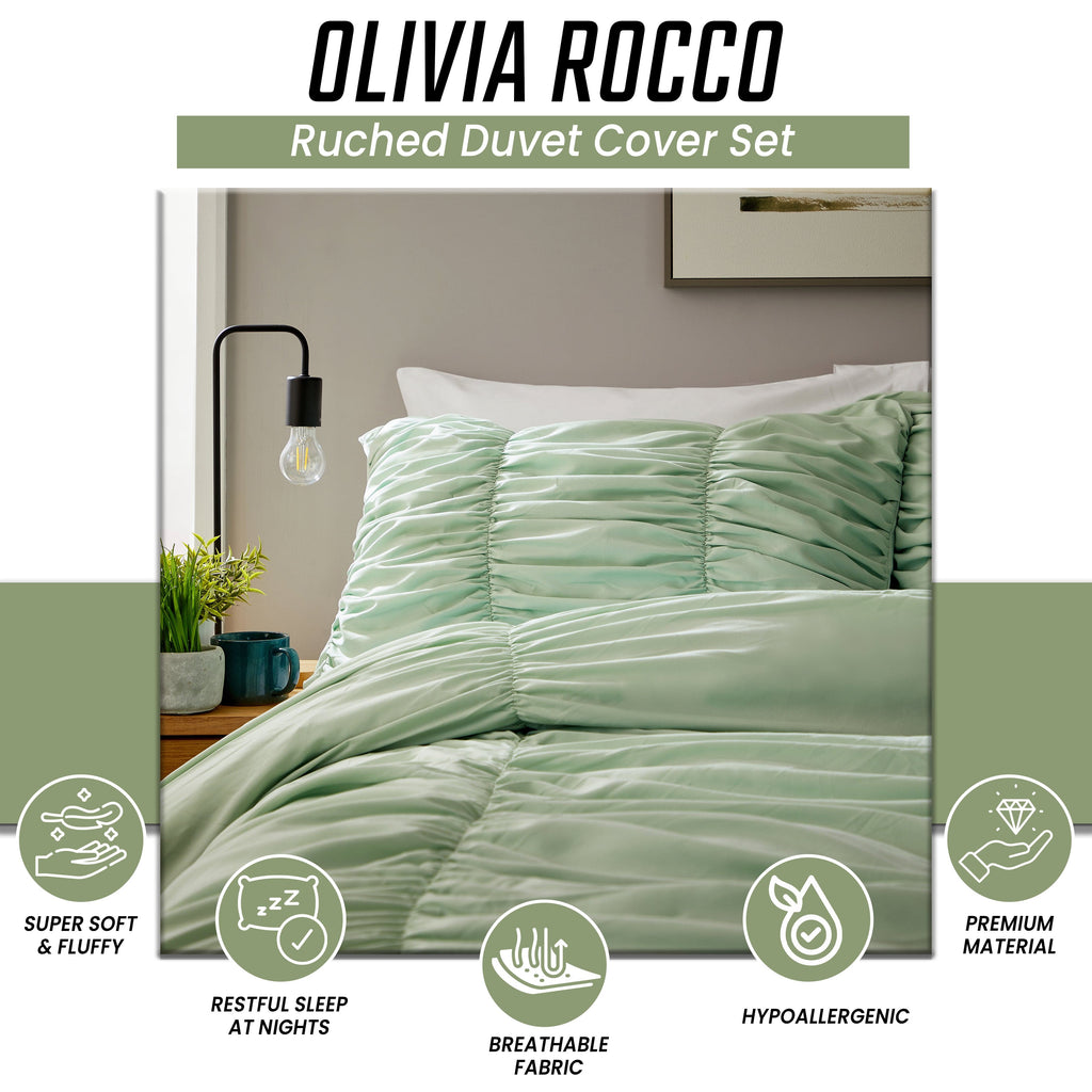 Ruched Sage Green Microfibre Duvet Cover Set
