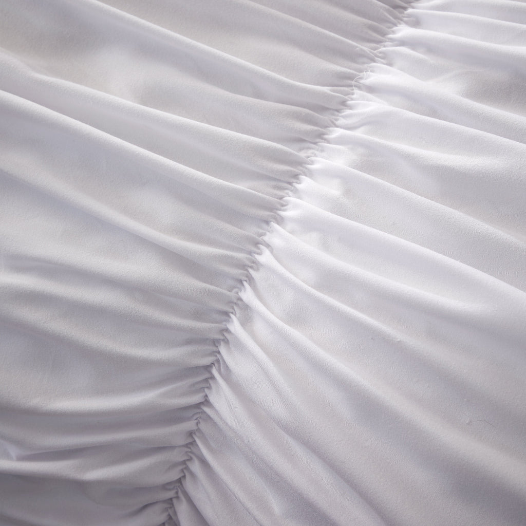 Ruched White Microfibre Duvet Cover Set