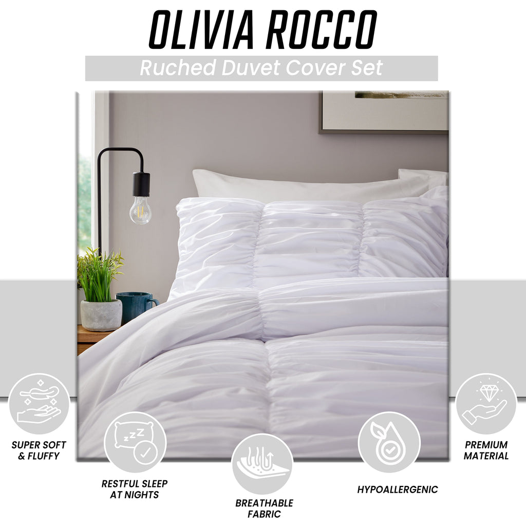 Ruched White Microfibre Duvet Cover Set