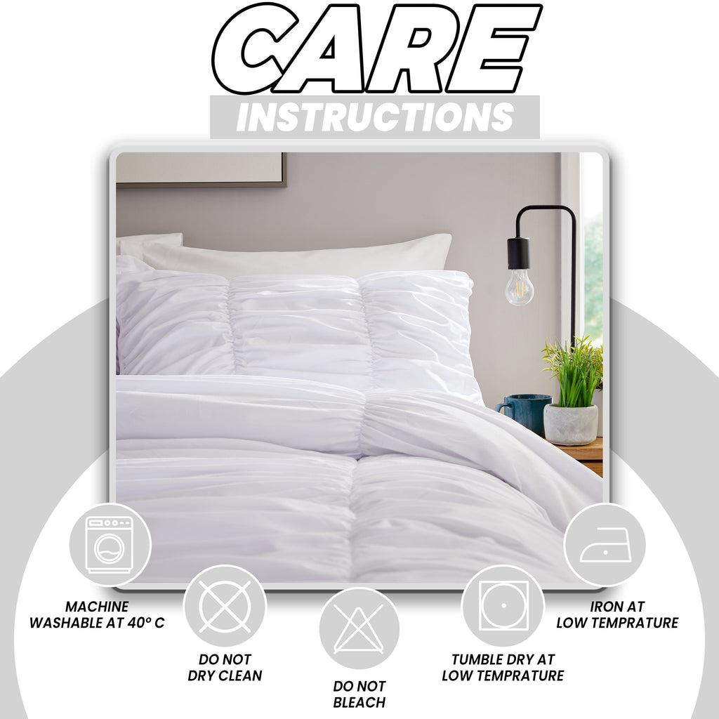 Ruched White Microfibre Duvet Cover Set