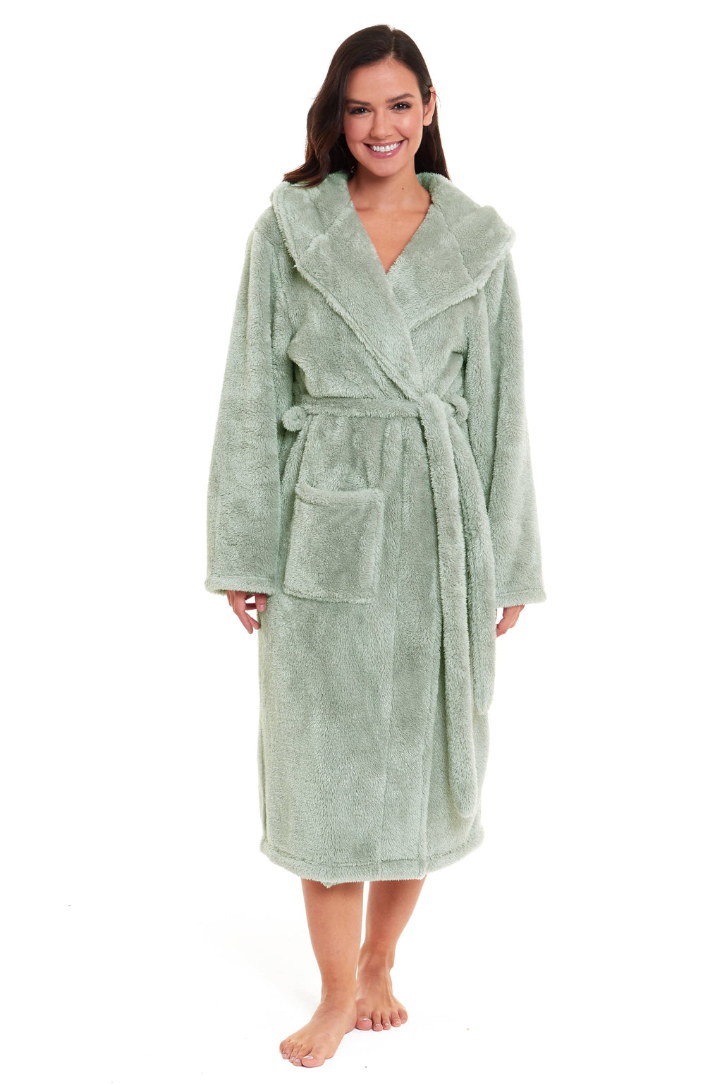 Women's Sage Green Snuggle Fleece Touch Hooded Robe