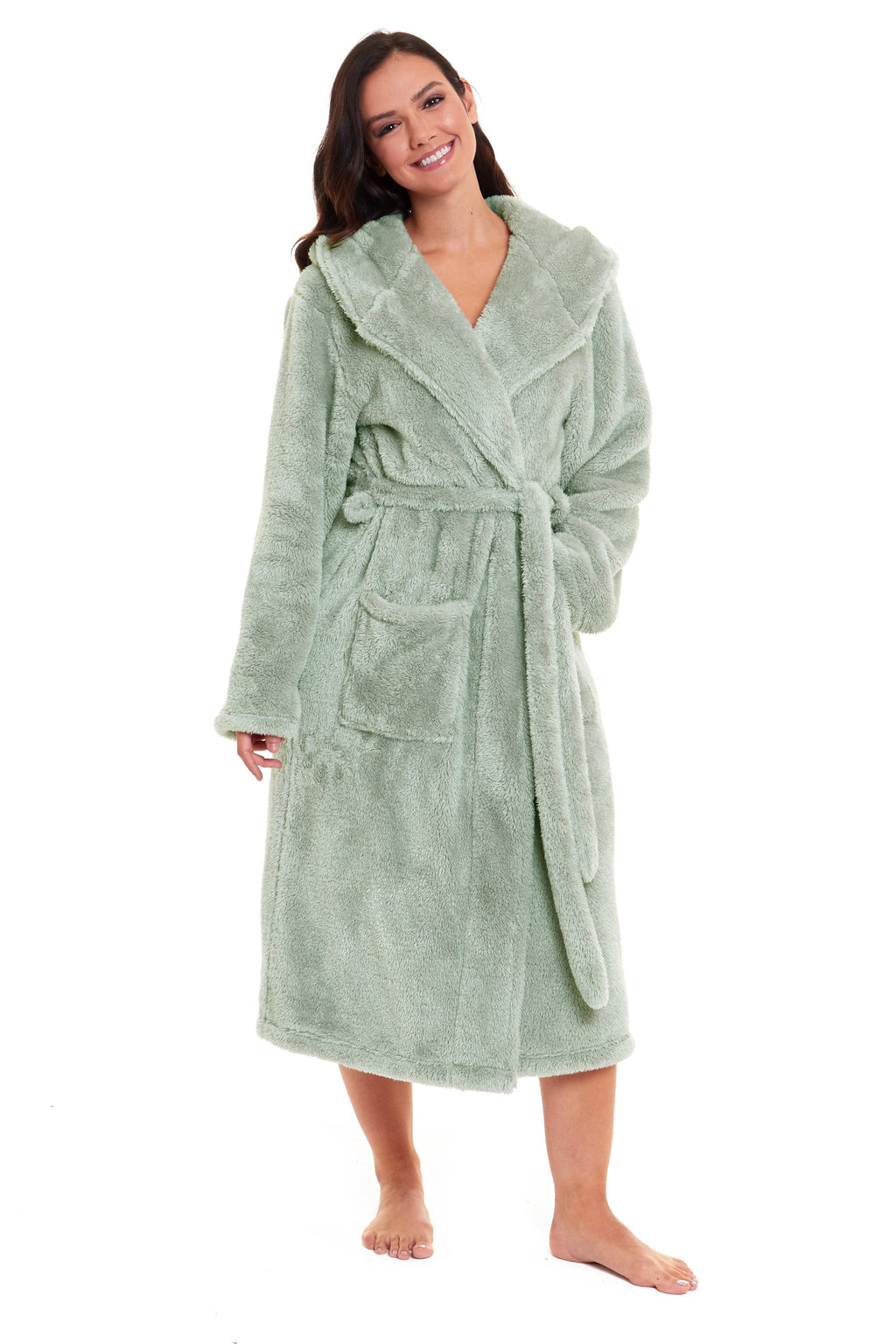 Women's Sage Green Snuggle Fleece Touch Hooded Robe