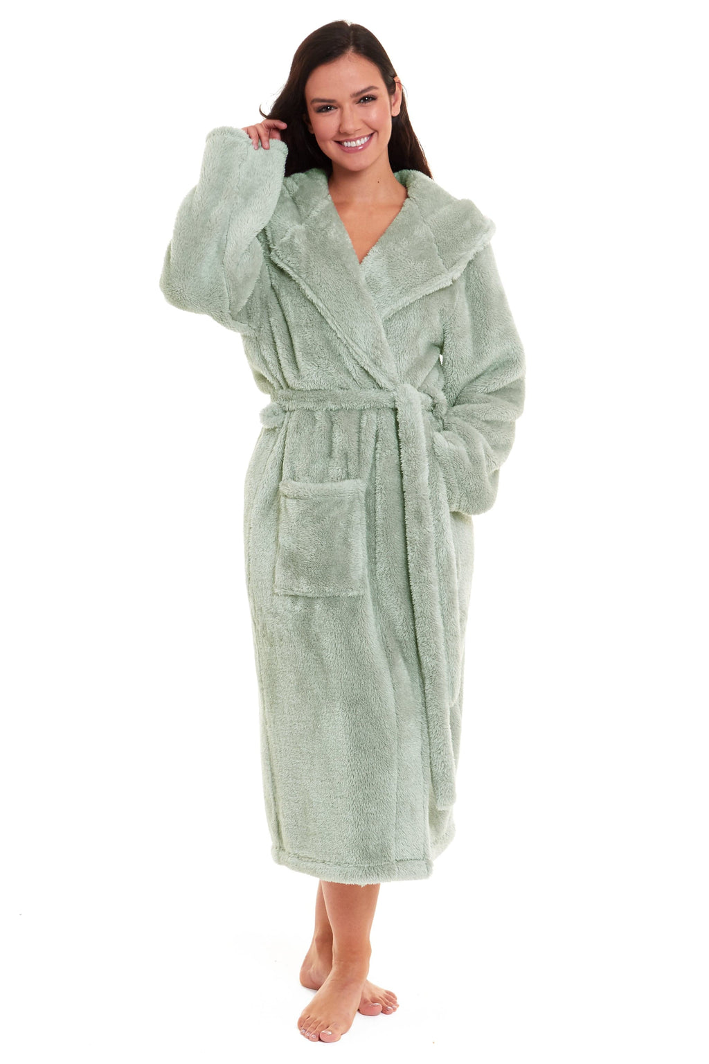 Women's Sage Green Snuggle Fleece Touch Hooded Robe