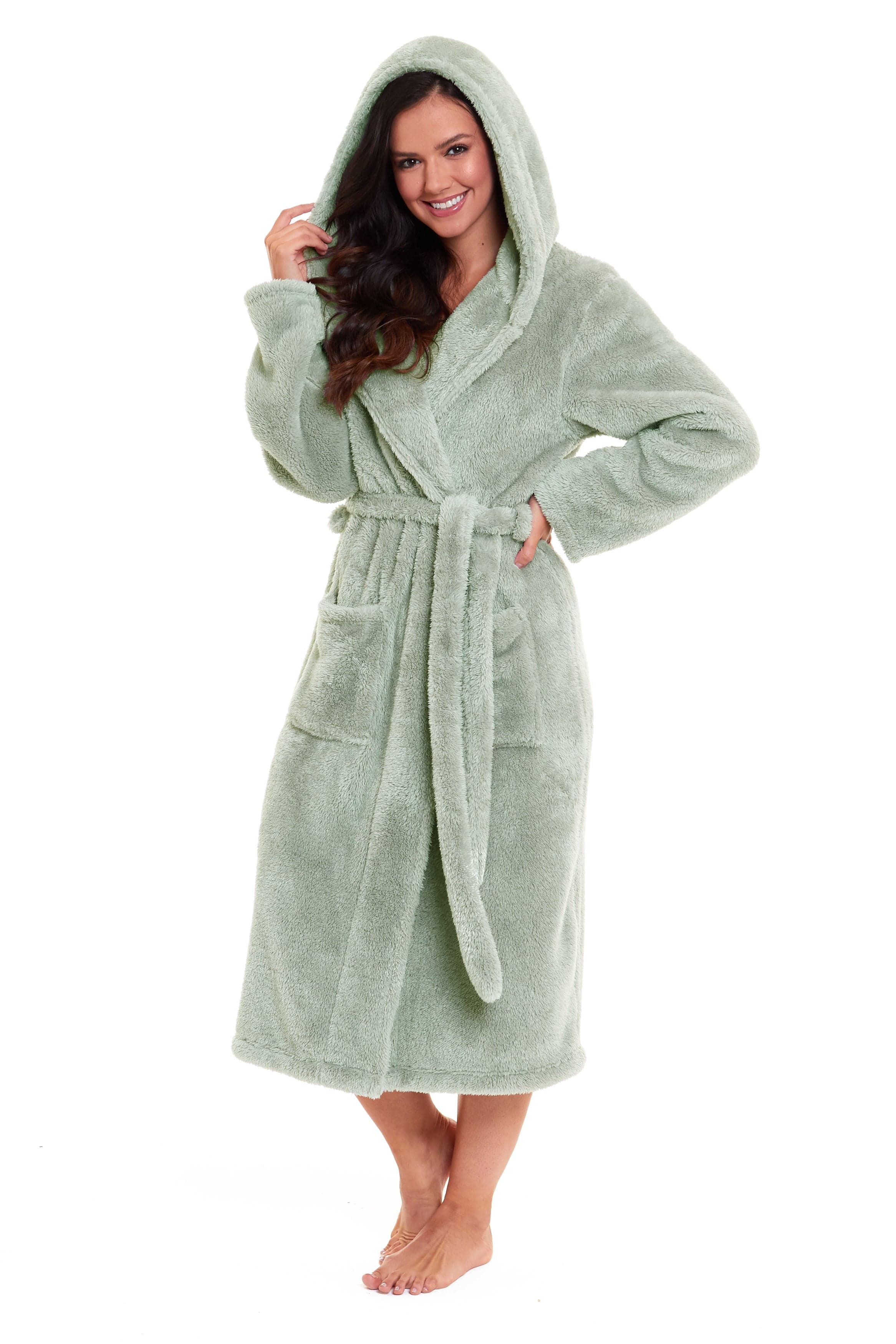 Women's Sage Green Snuggle Fleece Touch Hooded Robe