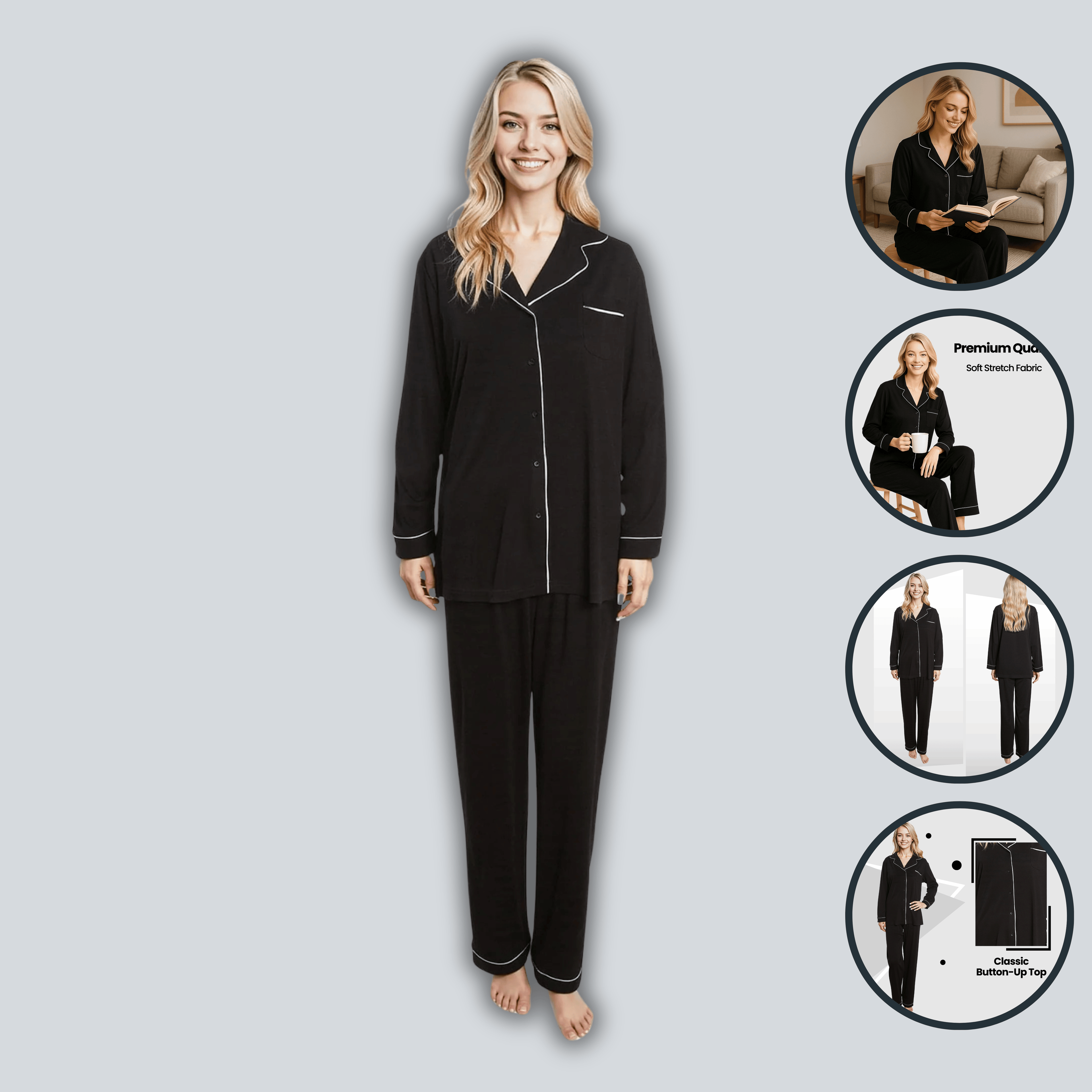 Women's Black Soft Touch Pyjama Set