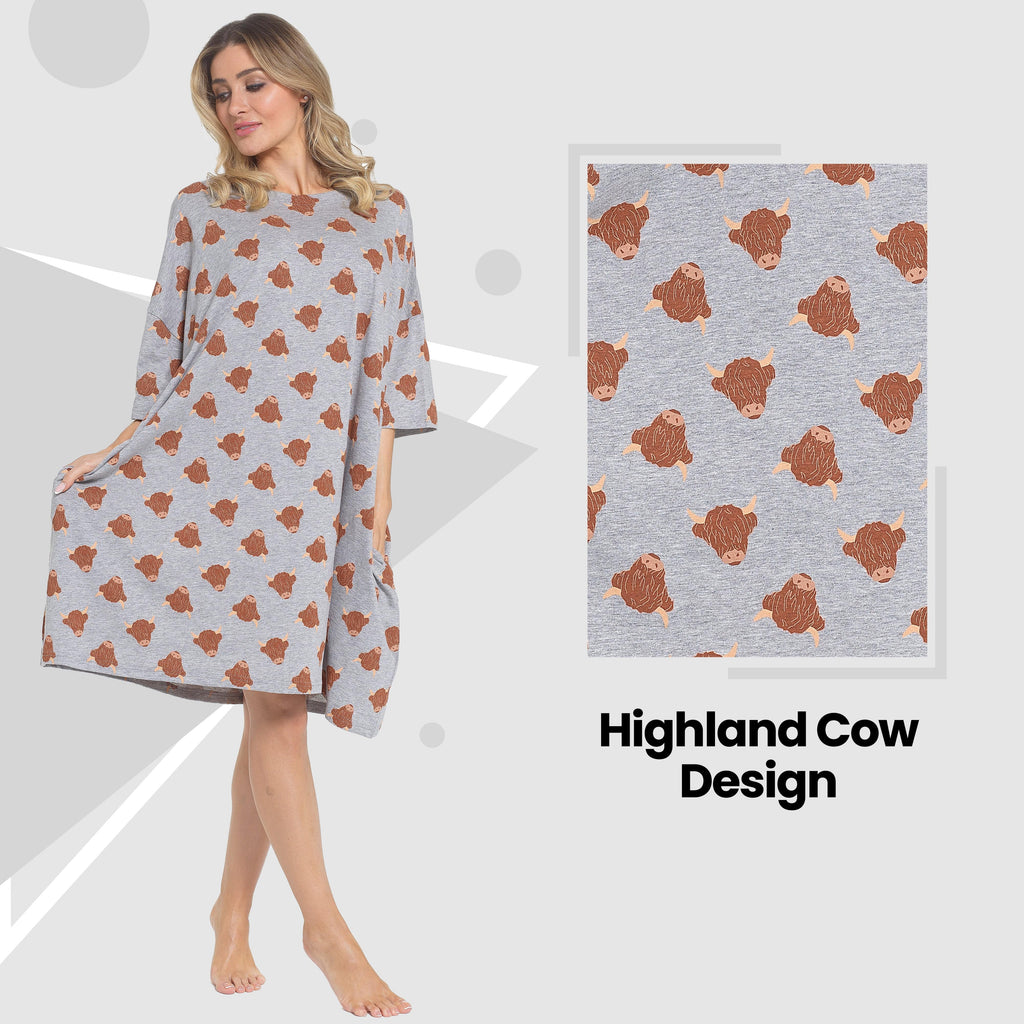Highland Cow Cream Oversized T-Shirt Nighty 100% Cotton