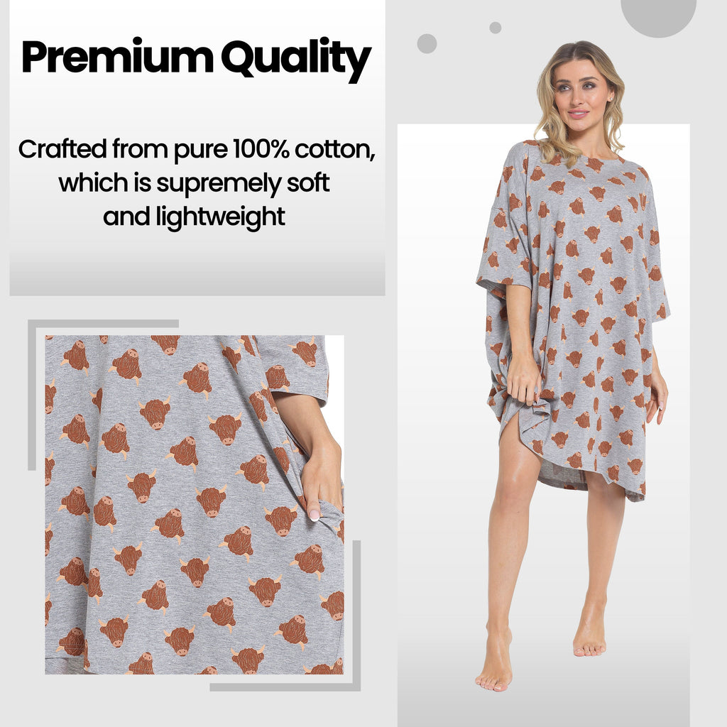 Highland Cow Cream Oversized T-Shirt Nighty 100% Cotton