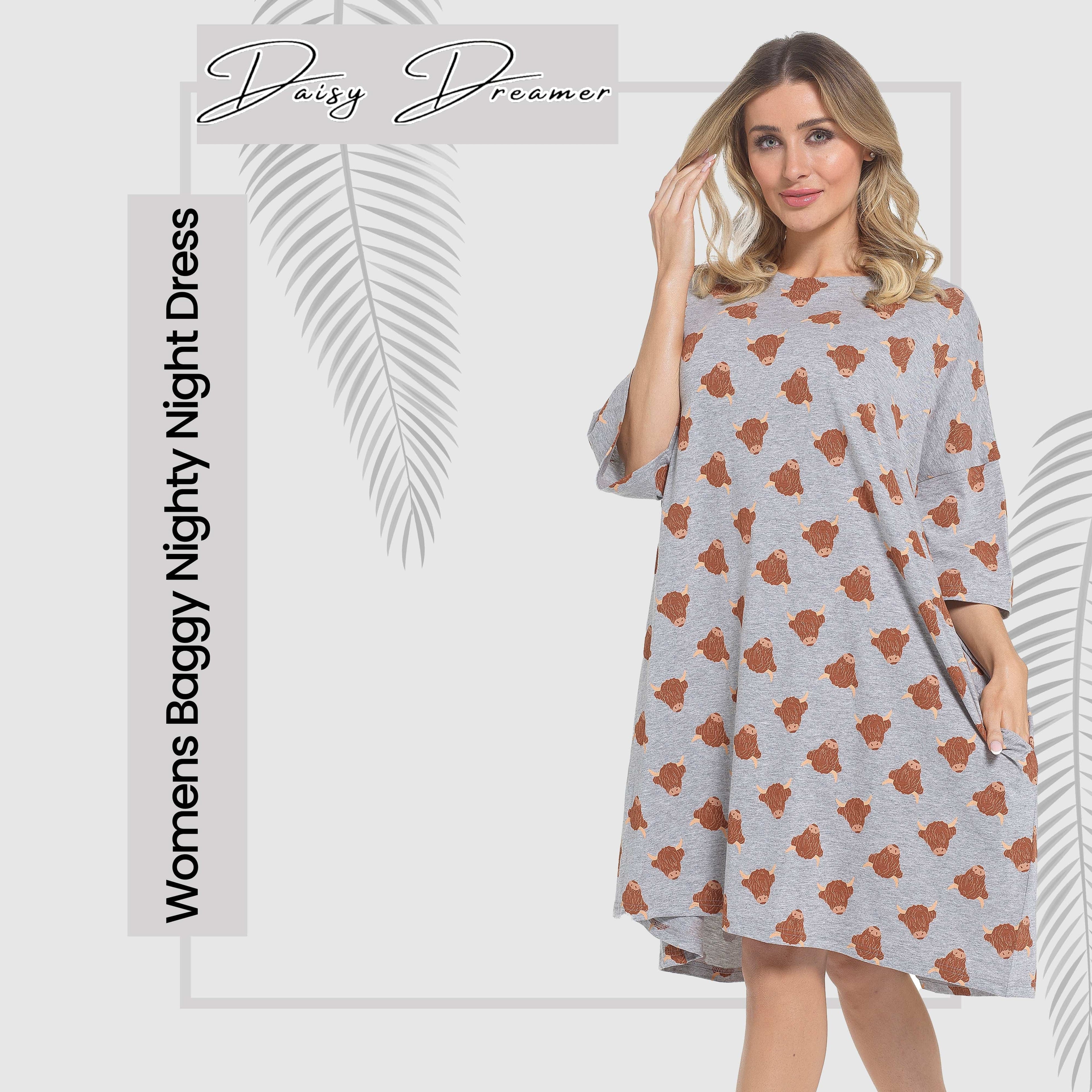 Highland Cow Cream Oversized T-Shirt Nighty 100% Cotton