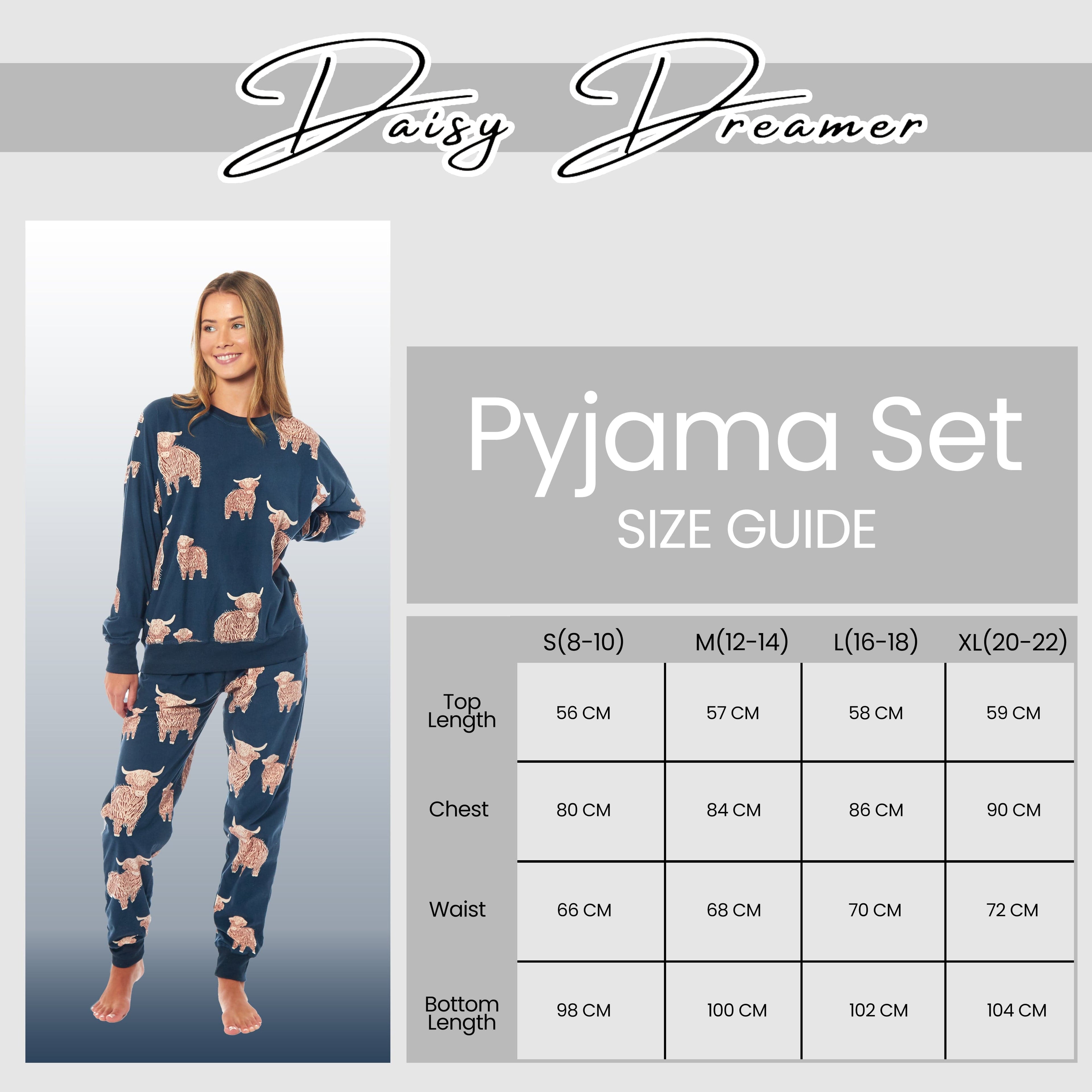 Women's Highland Cow Printed Soft Fleece Pyjama Set